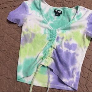 ALAB Women's Tie-Dye Ruched V-Neck Crop Tee - Purple & Green